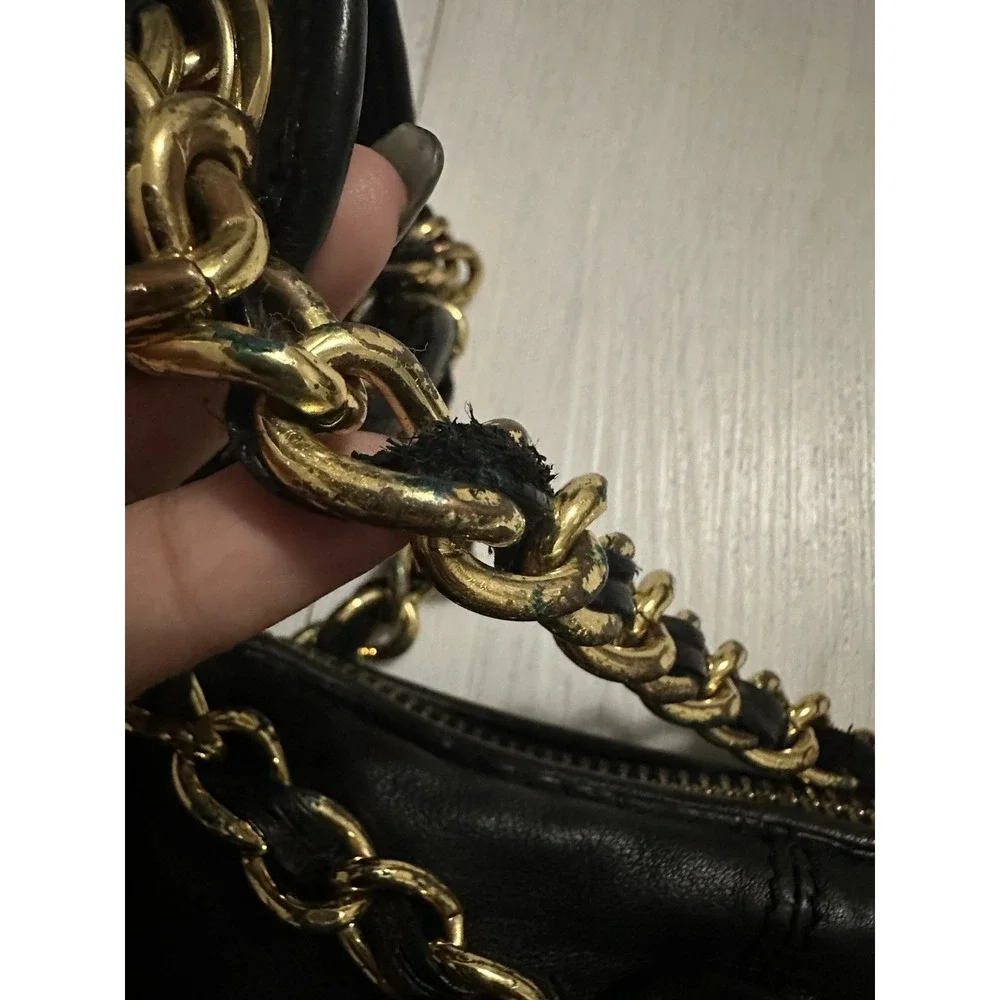 Vintage Y2K Juicy Couture Black Leather Chain‎ Handle Shoulder Bag w/ Dustbag